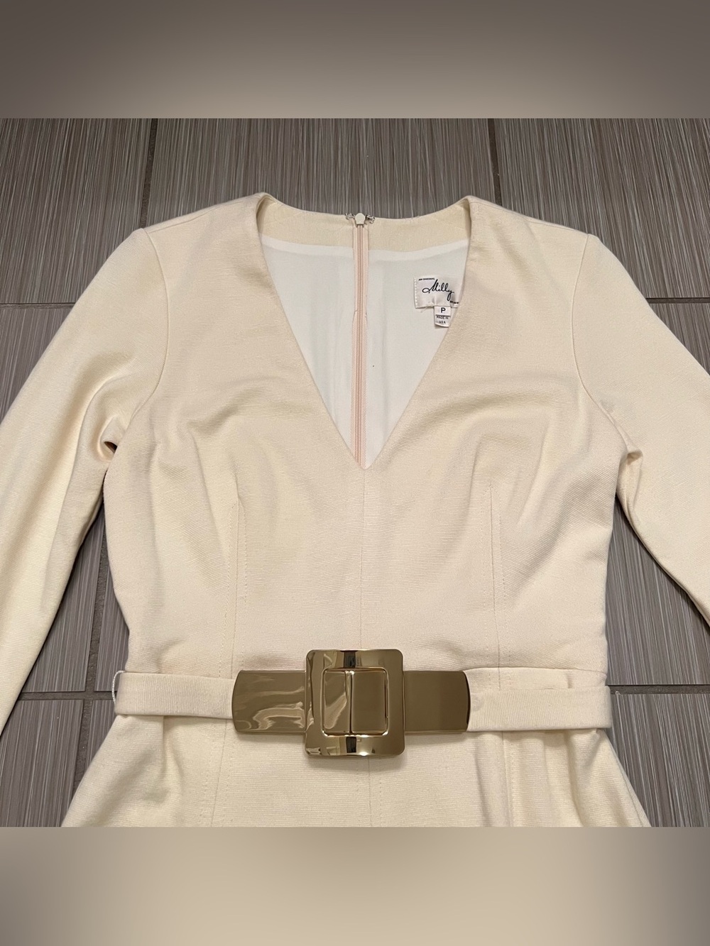 Milly Cream Ivory Dress with Gold belt XS Classic long sleeve - Picture 4 of 12